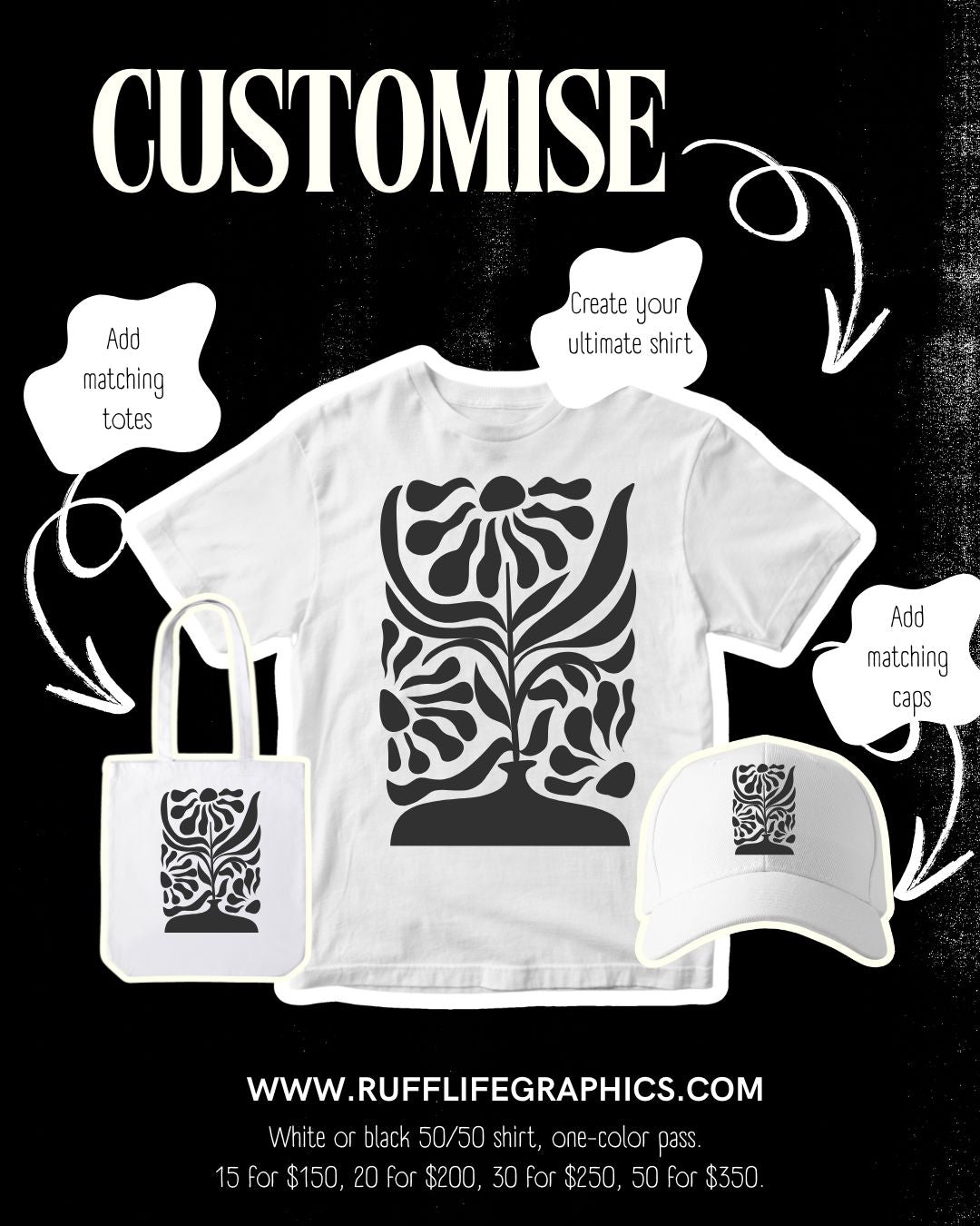 Custom Tees... Black and White One Printed color
