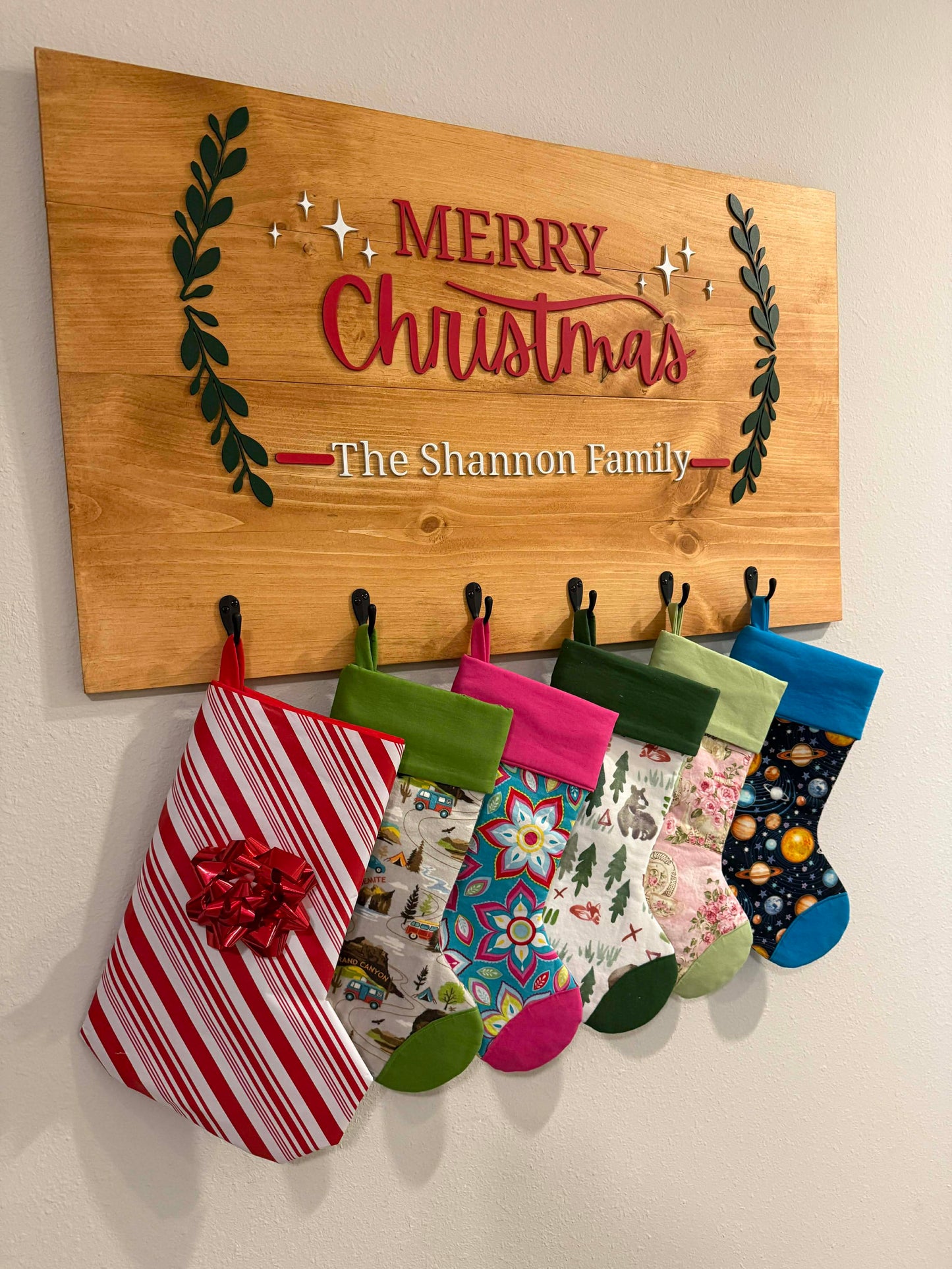 Personalized Merry Christmas Family Name Sign | Custom Christmas Stocking Wall Decor