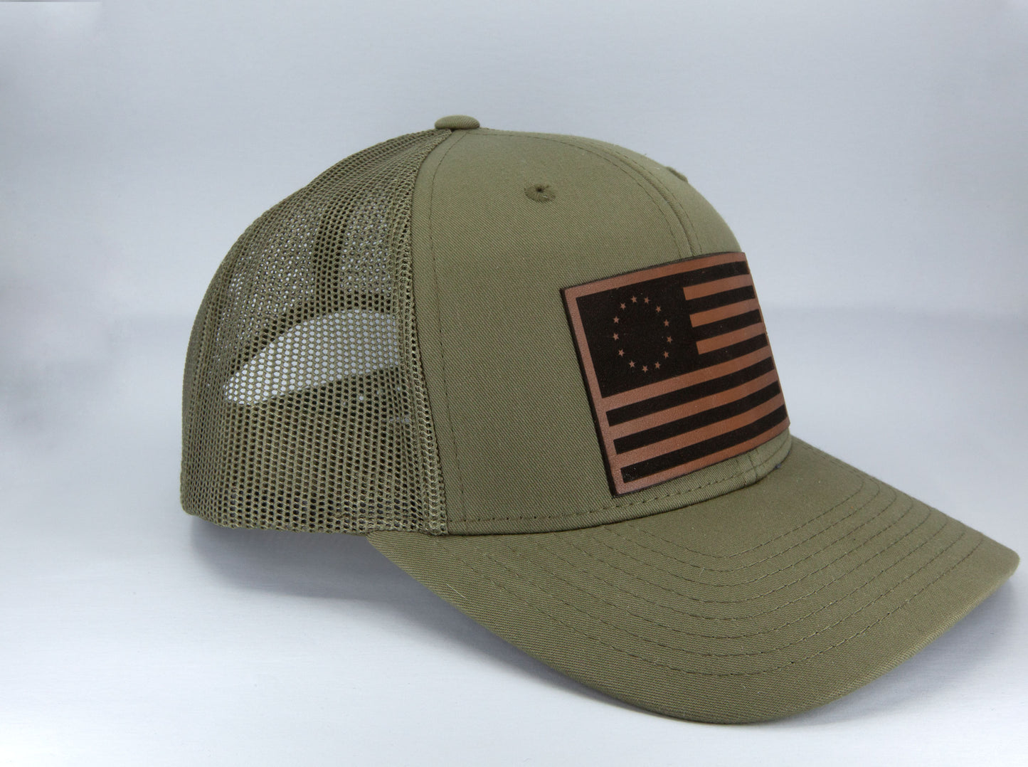 Betsy Ross Flag Leather Patch Trucker Cap