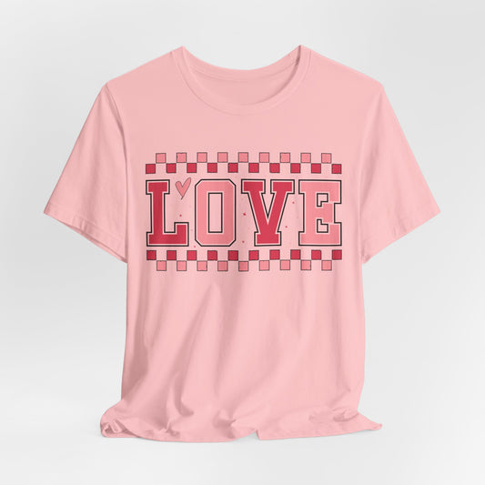 Love Checkerboard T-Shirt | Retro Pink Love Graphic Tee