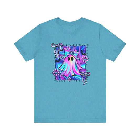 Ghouly Girl Cute Ghost Graphic Tee, Unisex Jersey T-Shirt for Halloween, Fun Casual Wear, Quirky Gift Idea, Spooky Season Style, Summer Vibes