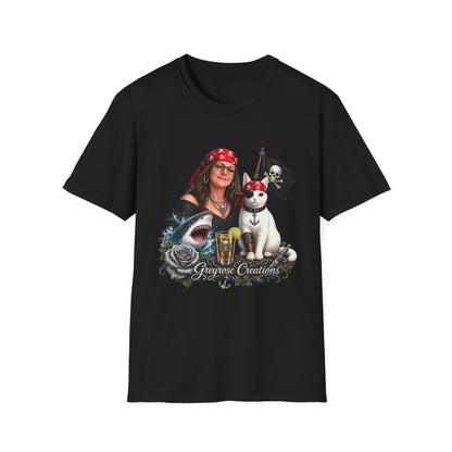 Pirate Cat & Crew Graphic T-Shirt — "Greyrose Creations" Design