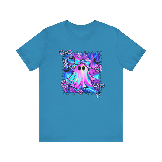 Ghouly Girl Cute Ghost Graphic Tee, Unisex Jersey T-Shirt for Halloween, Fun Casual Wear, Quirky Gift Idea, Spooky Season Style, Summer Vibes