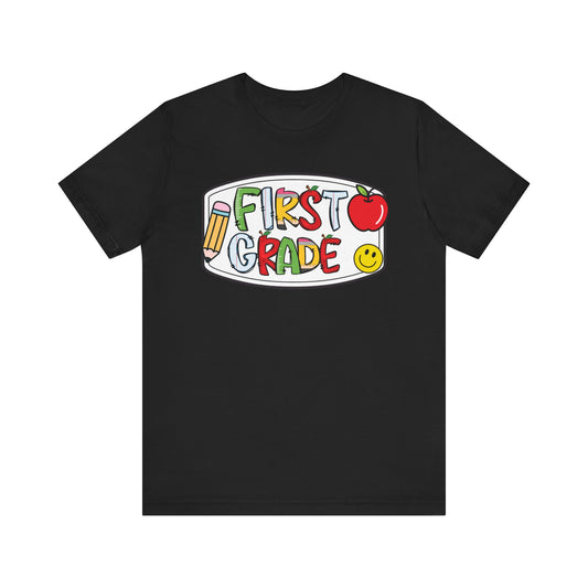 First Grade Composition Book School Girl Style Fun Unisex Jersey Tee, Back to School Shirt, Teacher Gift, Kids Classroom Tee, First Day of School Apparel