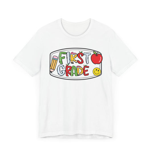 First Grade Composition Book School Girl Style Fun Unisex Jersey Tee, Back to School Shirt, Teacher Gift, Kids Classroom Tee, First Day of School Apparel