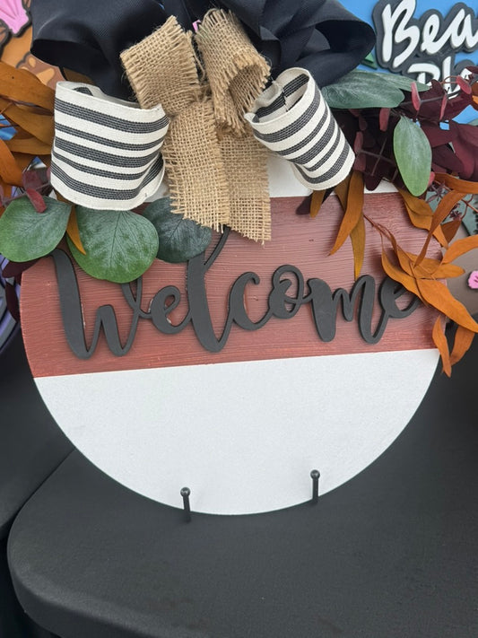 Welcome with Bow Door Hanger- Custom