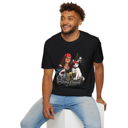 Pirate Cat & Crew Graphic T-Shirt — "Greyrose Creations" Design