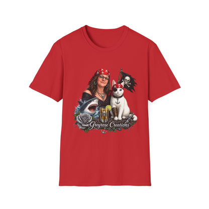 Pirate Cat & Crew Graphic T-Shirt — "Greyrose Creations" Design