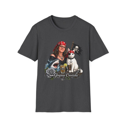 Pirate Cat & Crew Graphic T-Shirt — "Greyrose Creations" Design