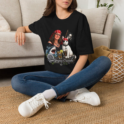 Pirate Cat & Crew Graphic T-Shirt — "Greyrose Creations" Design