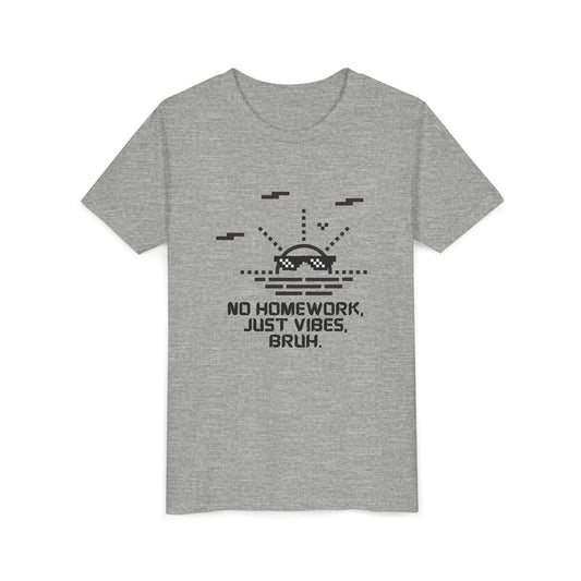 Chill Vibes Youth Tee - No Homework Just Vibes T-Shirt, Casual Clothing for Kids, Gift for Students, Summer Style, Fun and Relaxed