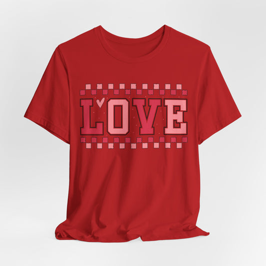 Love Checkerboard T-Shirt | Retro Pink Love Graphic Tee