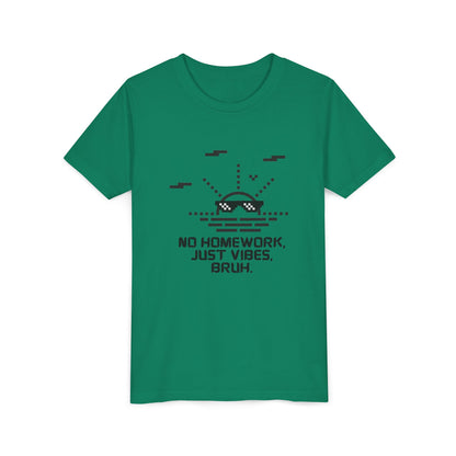 Chill Vibes Youth Tee - No Homework Just Vibes T-Shirt, Casual Clothing for Kids, Gift for Students, Summer Style, Fun and Relaxed