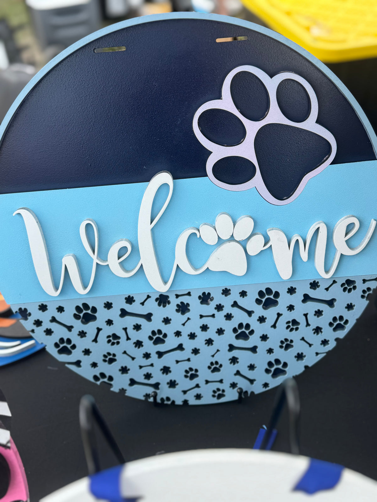 Welcome sign door decor paw